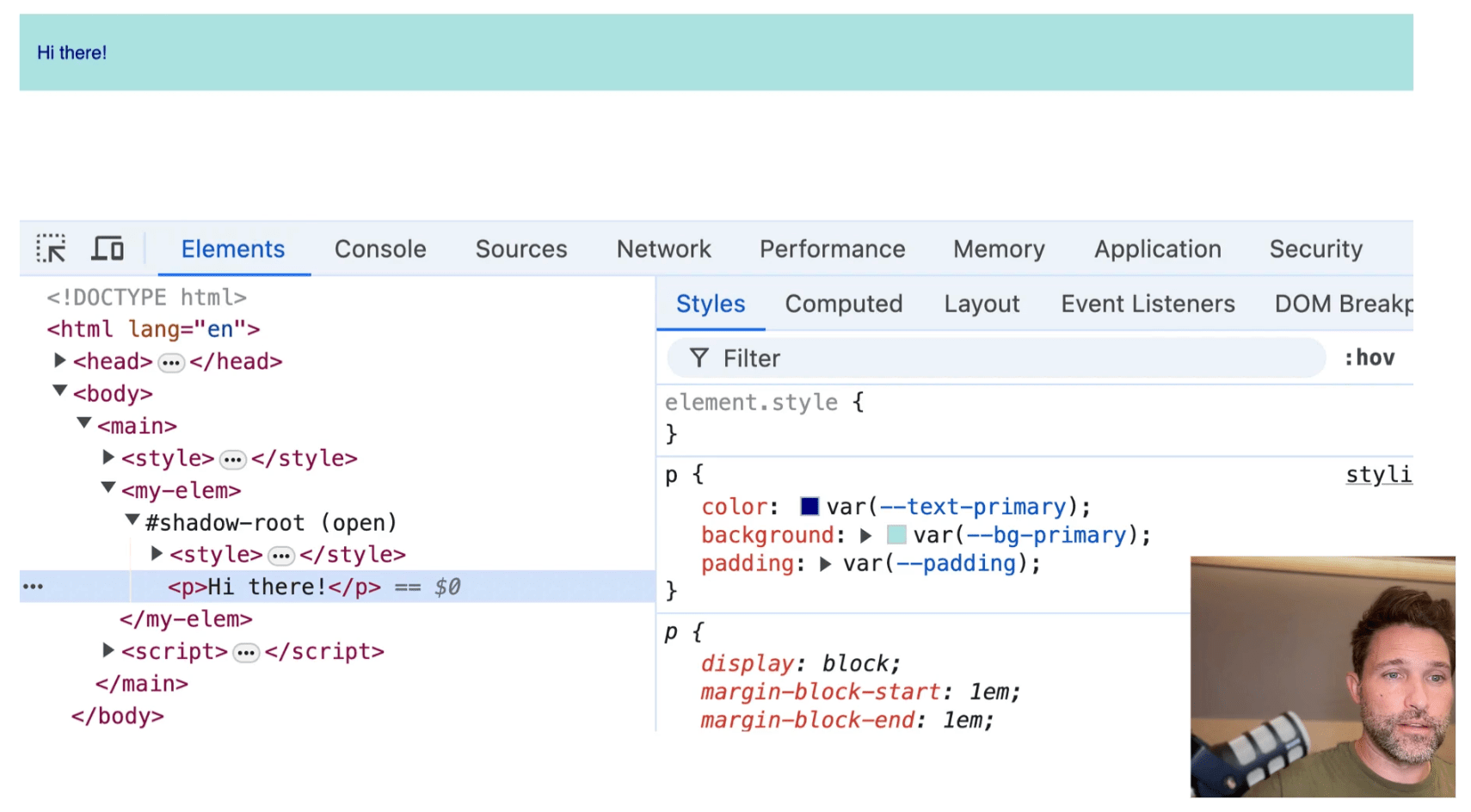 DevTools inspector showing the styled paragraph.